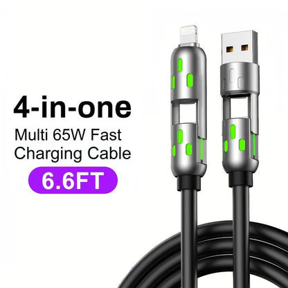 One Cable to Charge Them All — 6.6 ft 4-in-1 USB-C PD Cable with Lightning, USB-A, USB-C & Data Sync